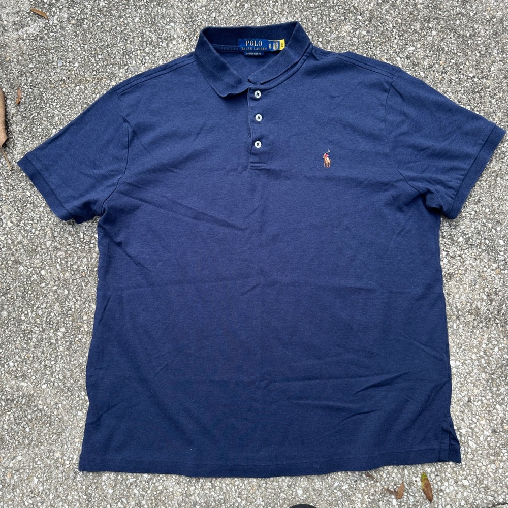Polo Ralph Lauren Mens XL Navy Blue Custom Slim Fit Short Sleeve Polo Shirt